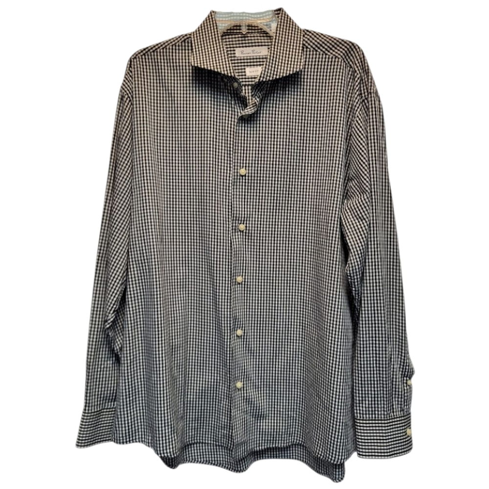 Burma Bibas Mens Slim Fit Black and White Checkered Button Down Shirt- Size 17.5